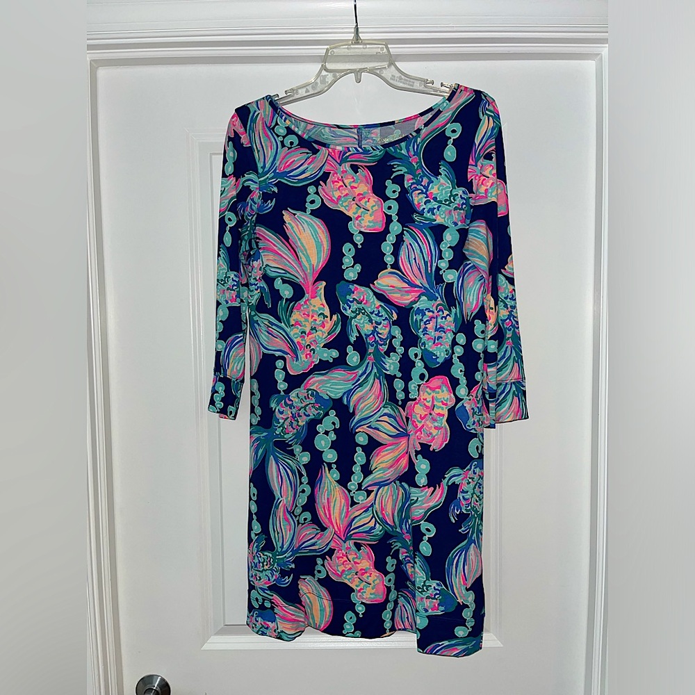 Lilly Pulitzer S Marlowe Dress Going Coastal Microfiber Cotton knit long sleeve